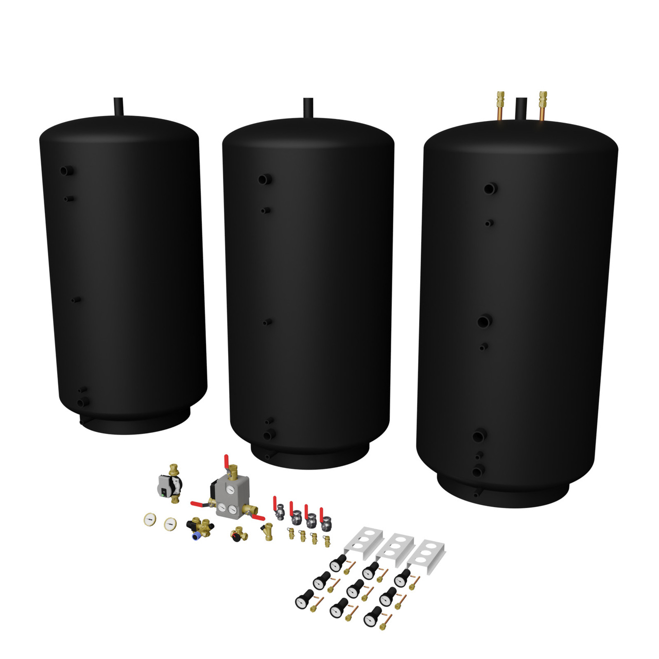 Tankpaket 3000L 3x1000 oisolerade Buffert